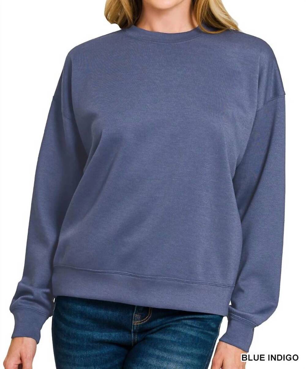 NEW ZENANA scuba crewneck pullover in blue indigo